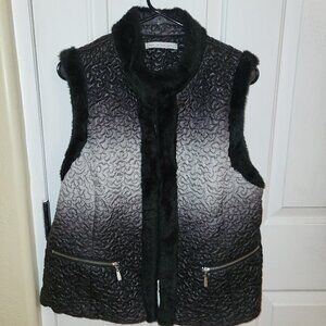 Peter Negard Black Gray Whitel Ombre Vest SIZE SMALL Faux Leather & Fur Puffer